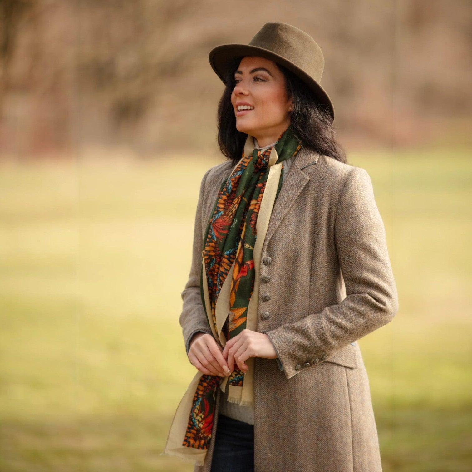 Clare Haggas Heads Or Tails Khaki Wool Silk Wrap Scarf