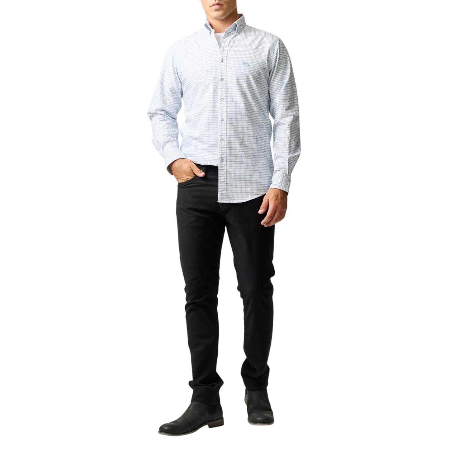 Rodd & Gunn Gunn Check Oxford 5 Dusk Blue