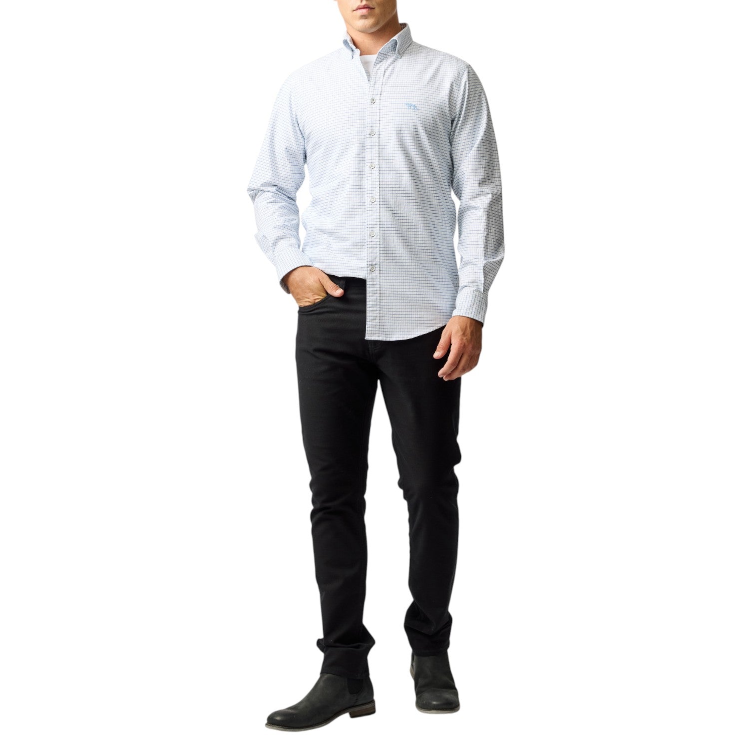 Rodd & Gunn Gunn Check Oxford 5 Dusk Blue