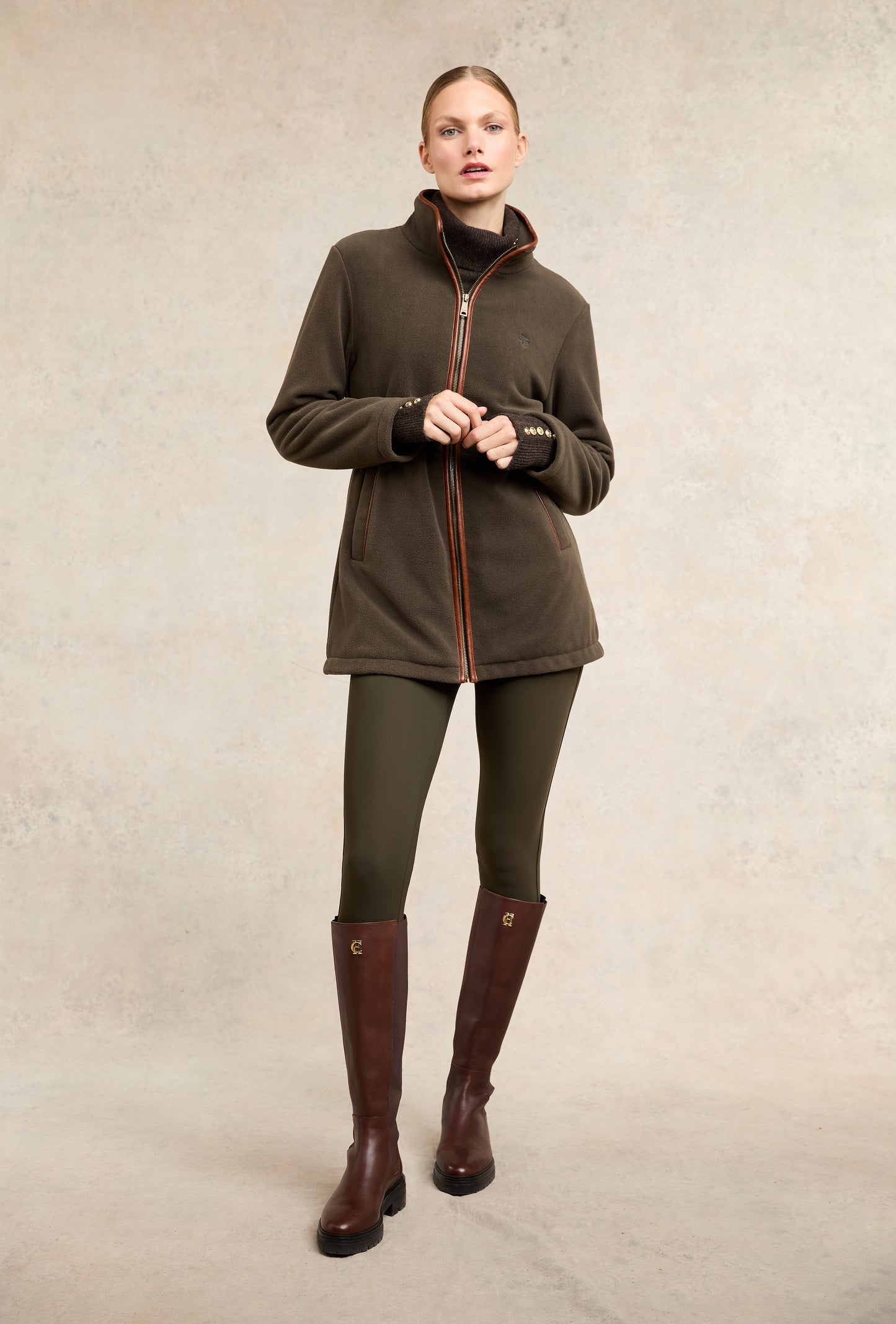 Holland Cooper Country Longline Fleece Khaki