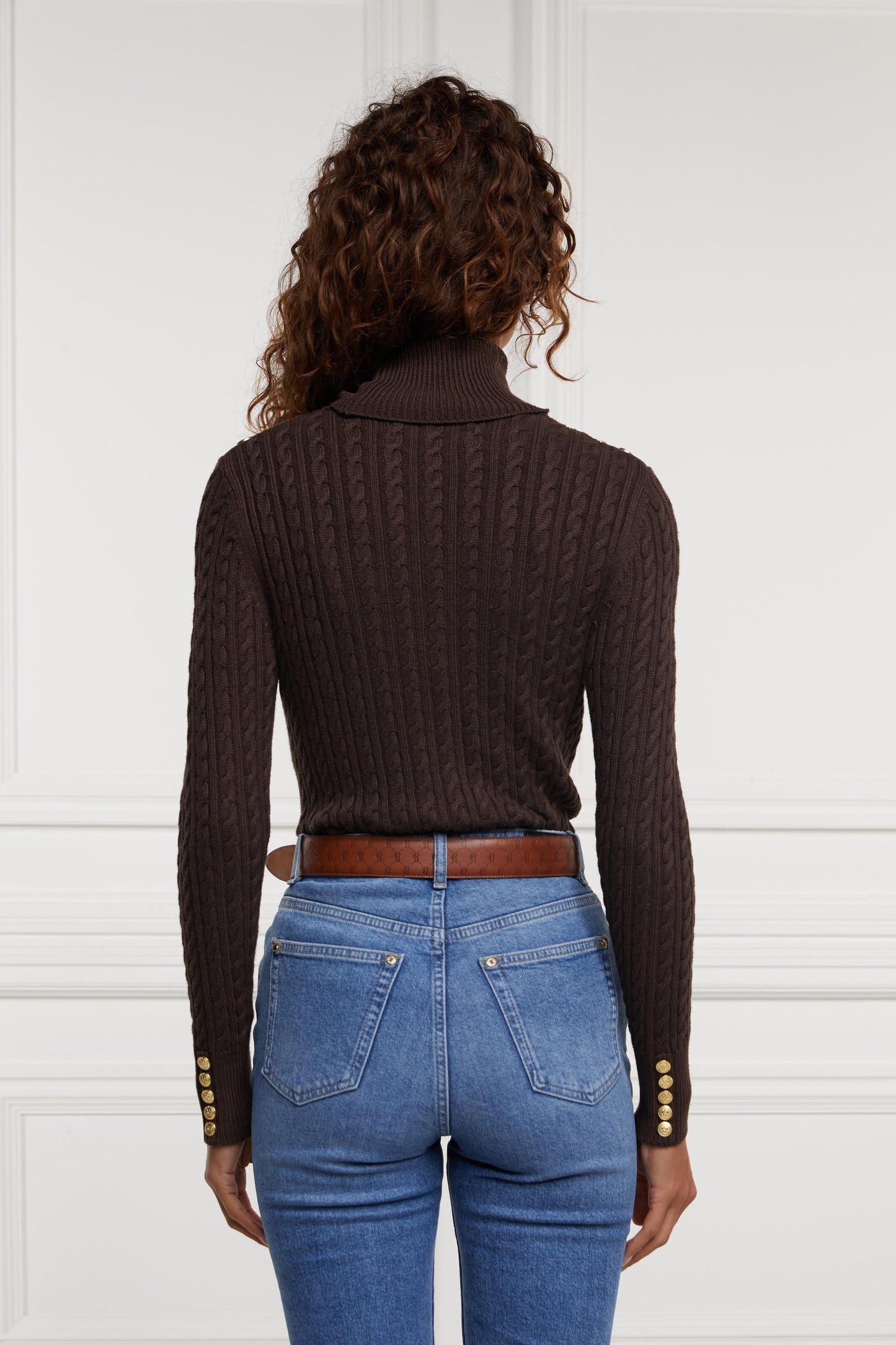 Holland Cooper Seattle Roll Neck Cable Knit Chocolate