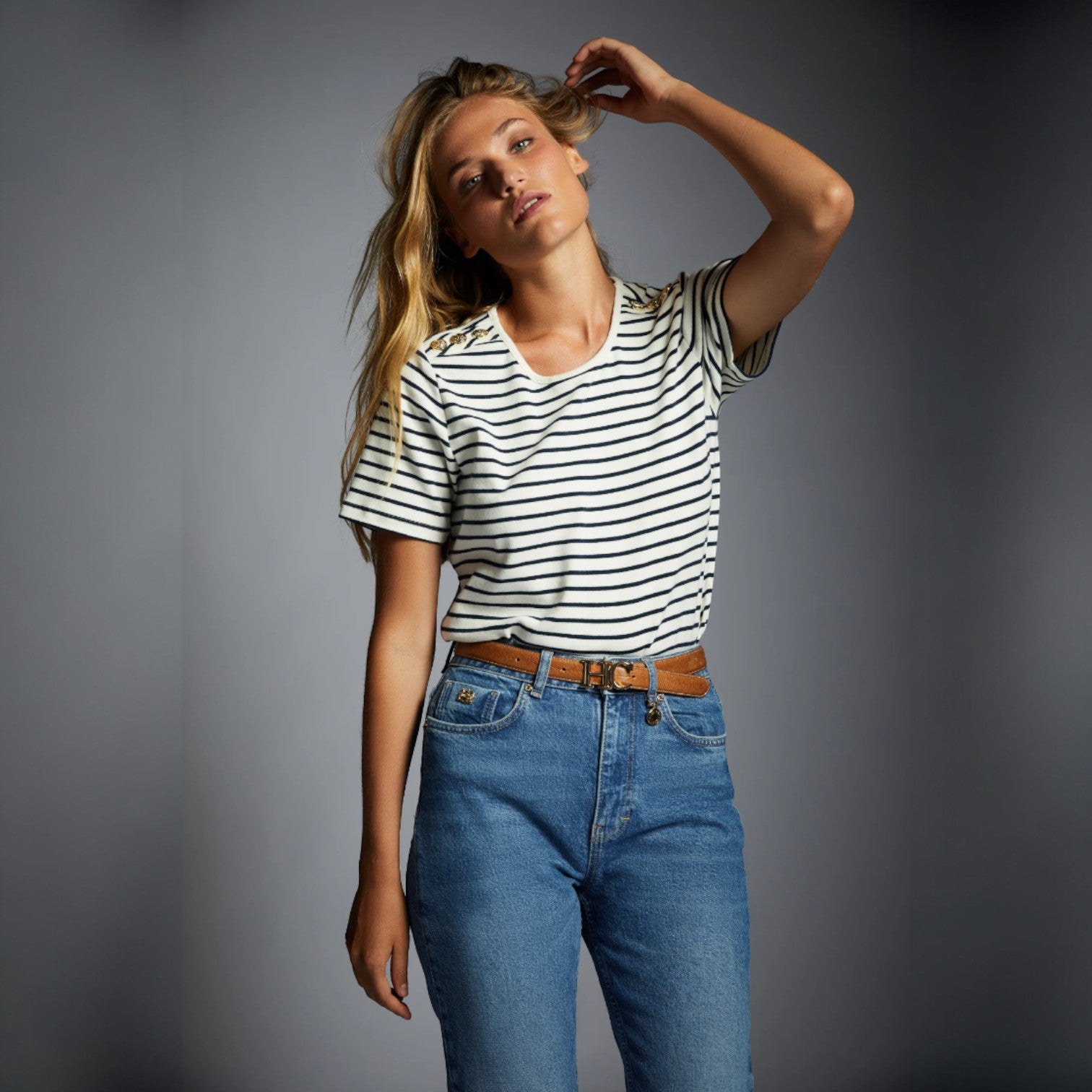 Holland Cooper Padstow Crew Neck Tee Ink Navy Stripe