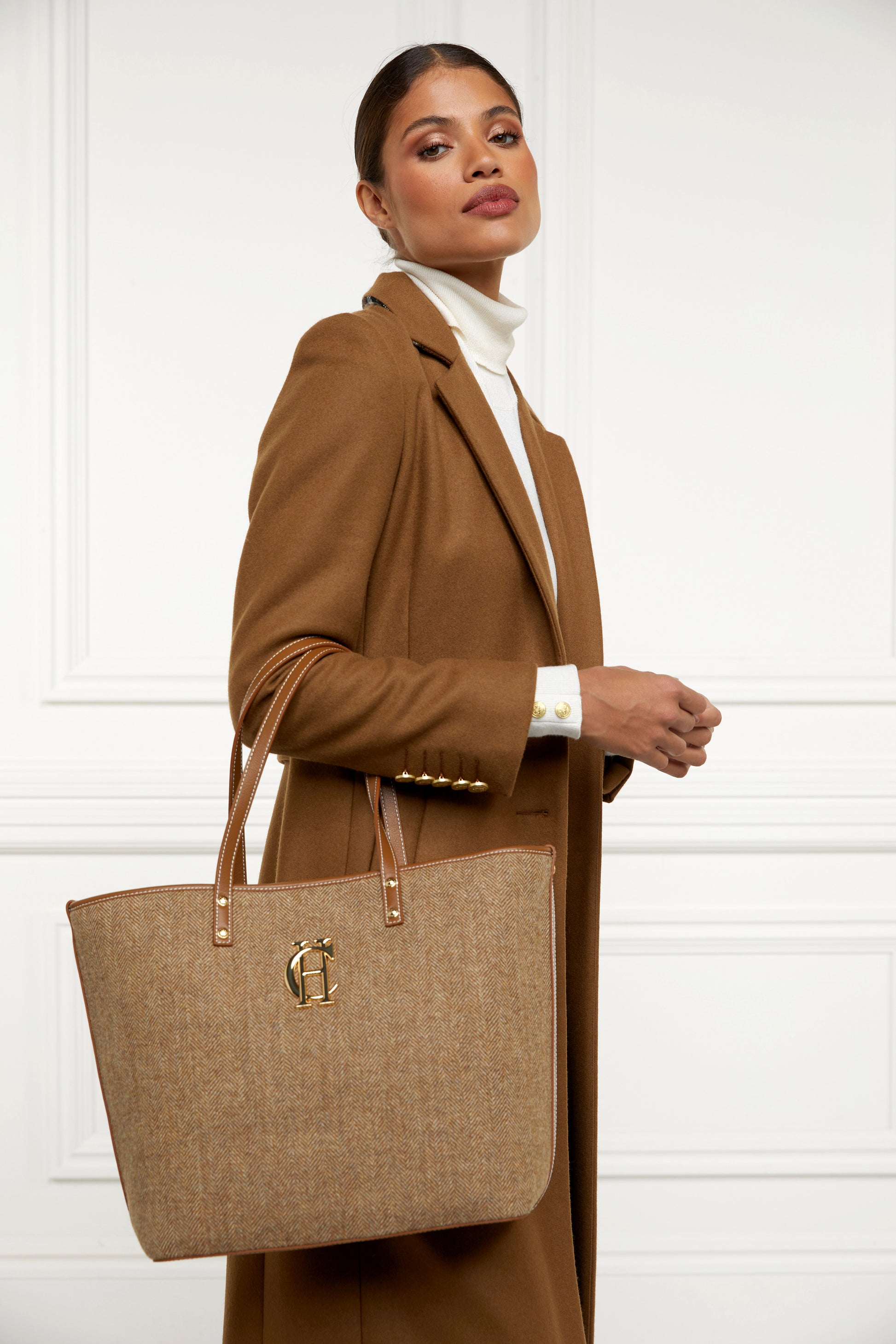 Holland Cooper Kensington Tote Bag Tan Herringbone