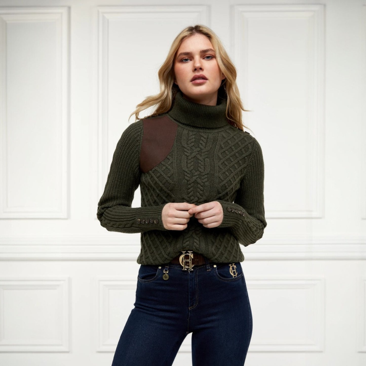 Holland Cooper Country Roll Neck Knit Forest Green