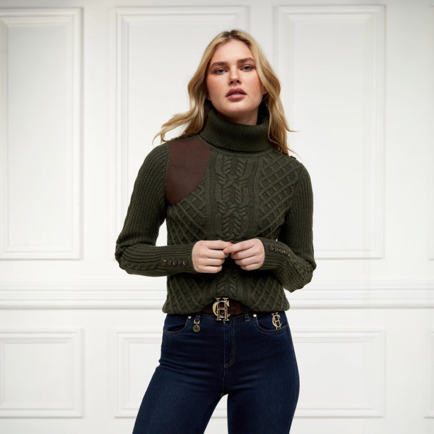 Holland Cooper Country Roll Neck Knit Forest Green