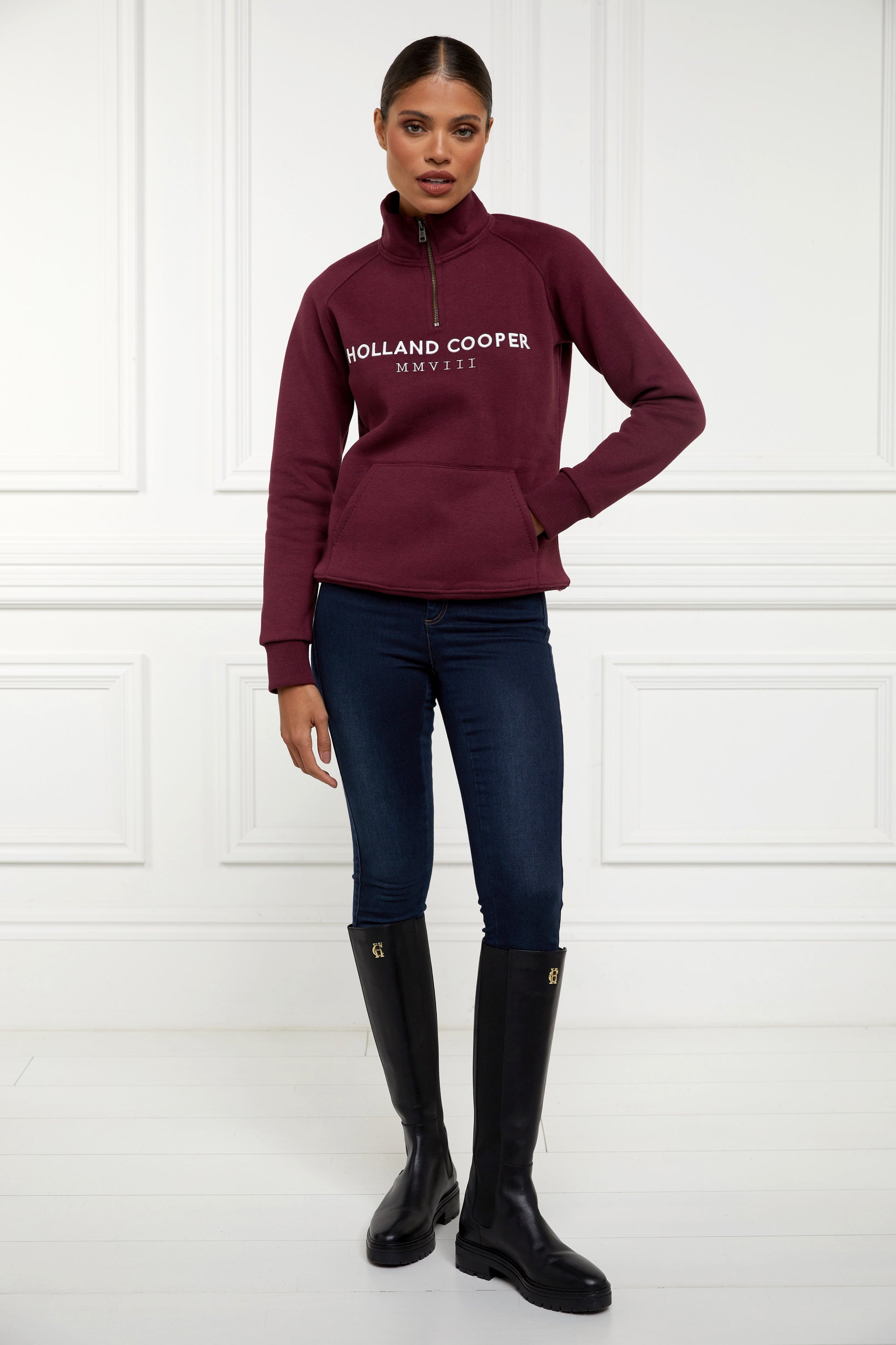 Holland Cooper Sporting Heritage Zip Henley Merlot