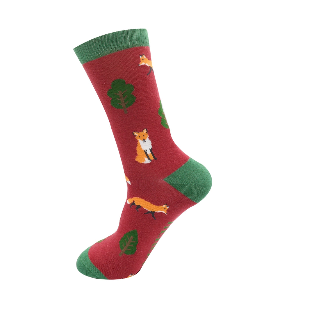 Mr Heron Fox In The Woods Oxblood Socks