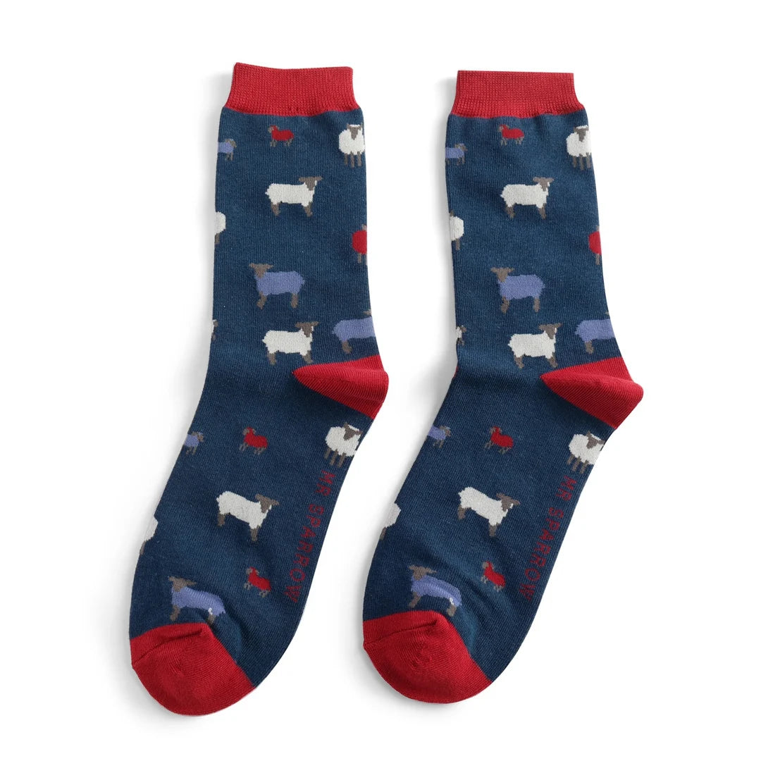 Mr Sparrow Sheep Family Navy Socks