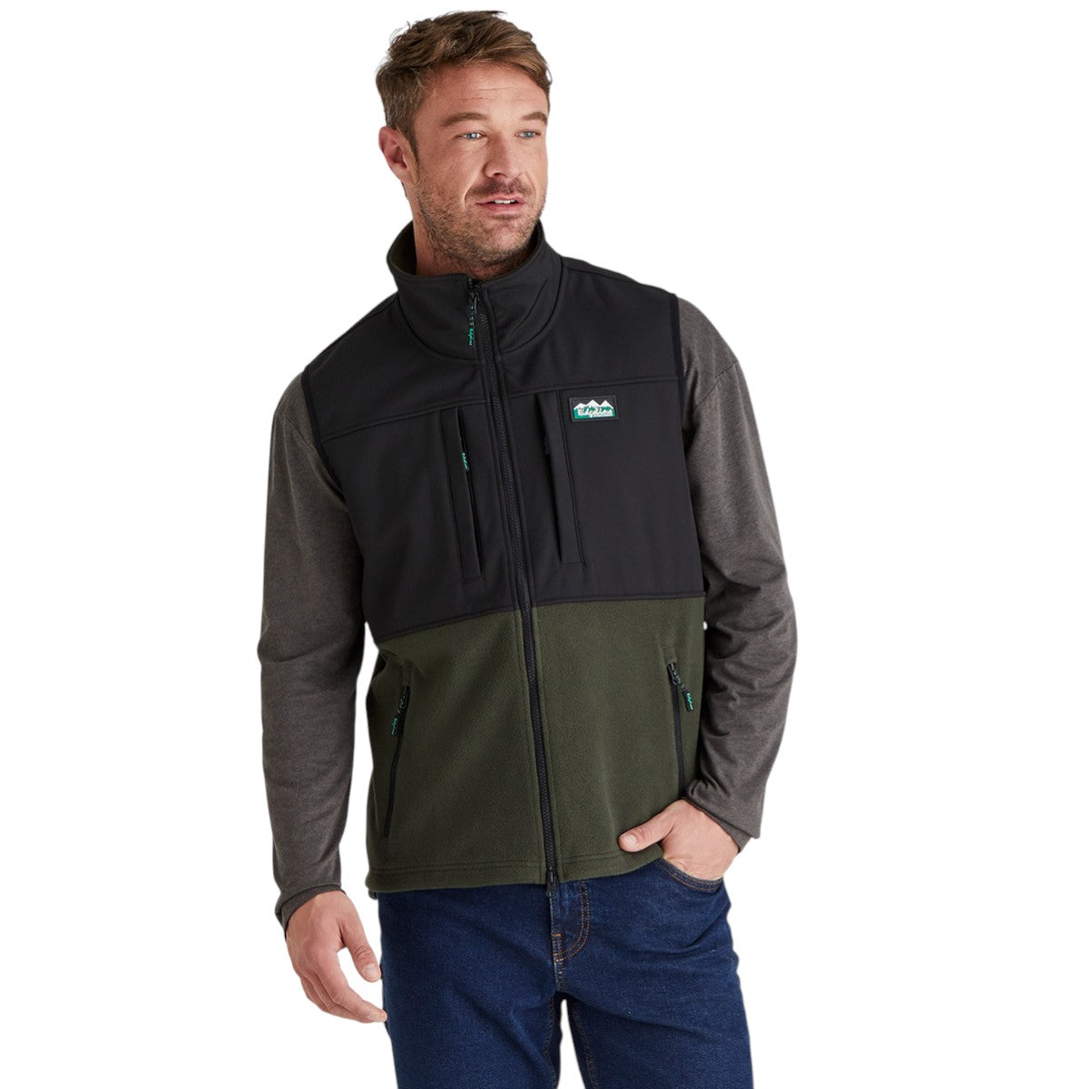 Ridgeline Men’s Hybrid Fleece Vest Deep Forest/Black