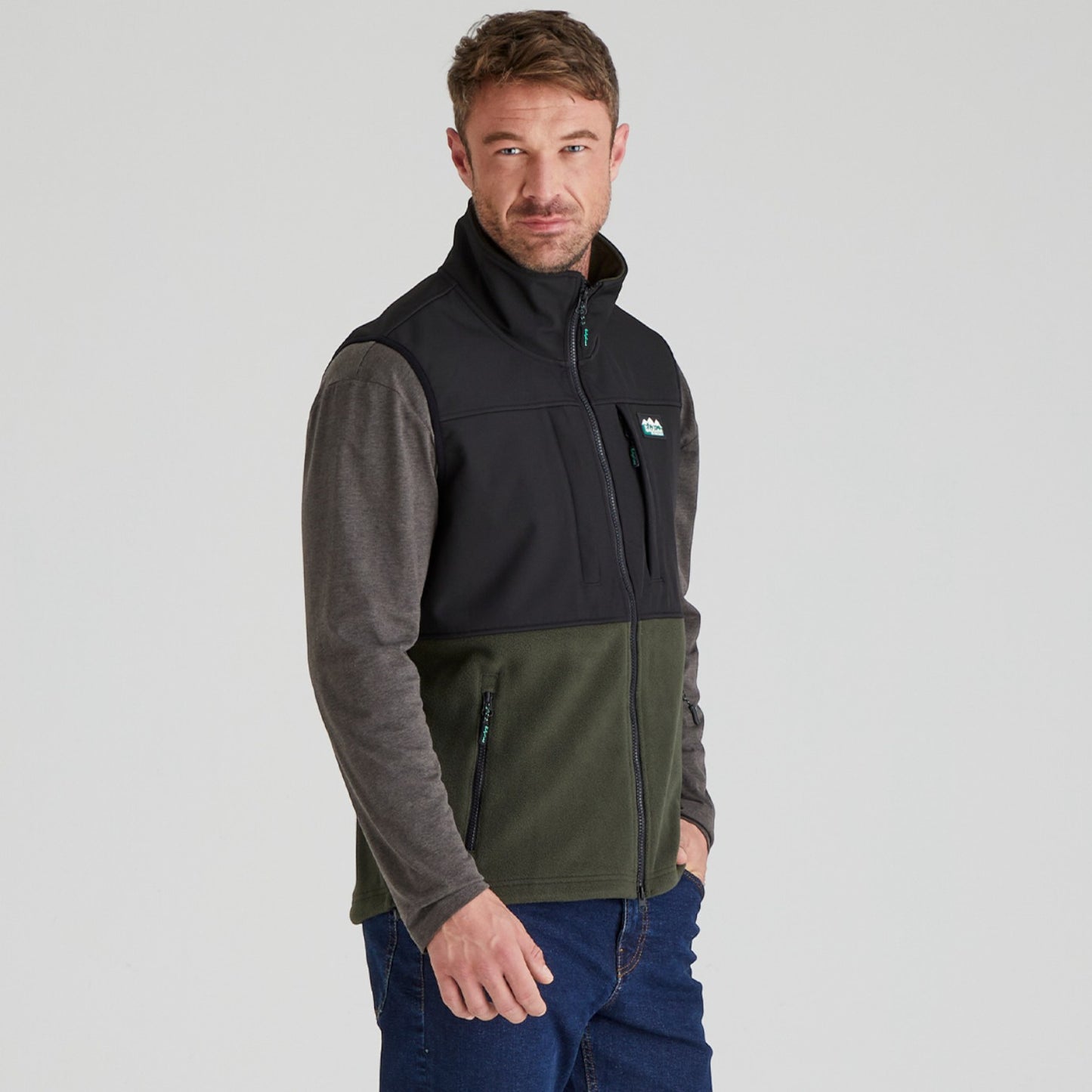 Ridgeline Men’s Hybrid Fleece Vest Deep Forest/Black