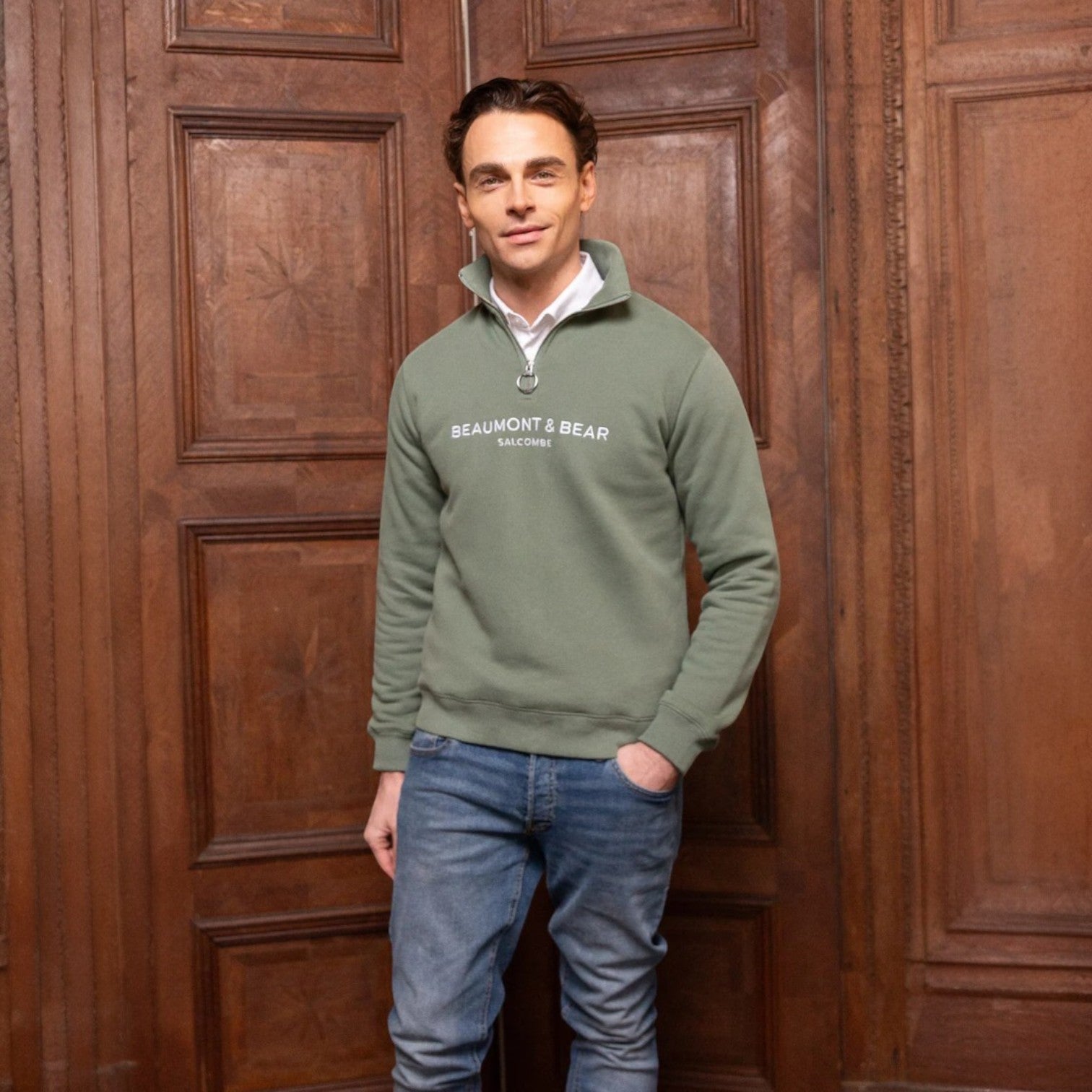 Beaumont & Bear Kingswear Unisex Quarter Zip Sweatshirt Fern