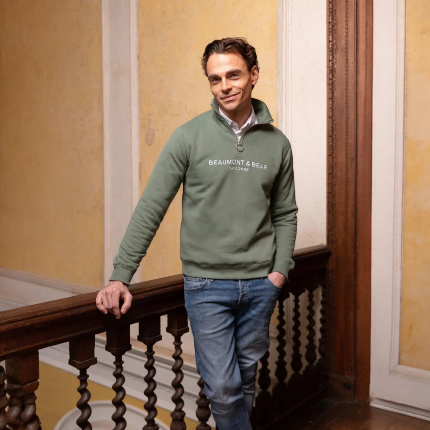 Beaumont & Bear Kingswear Unisex Quarter Zip Sweatshirt Fern