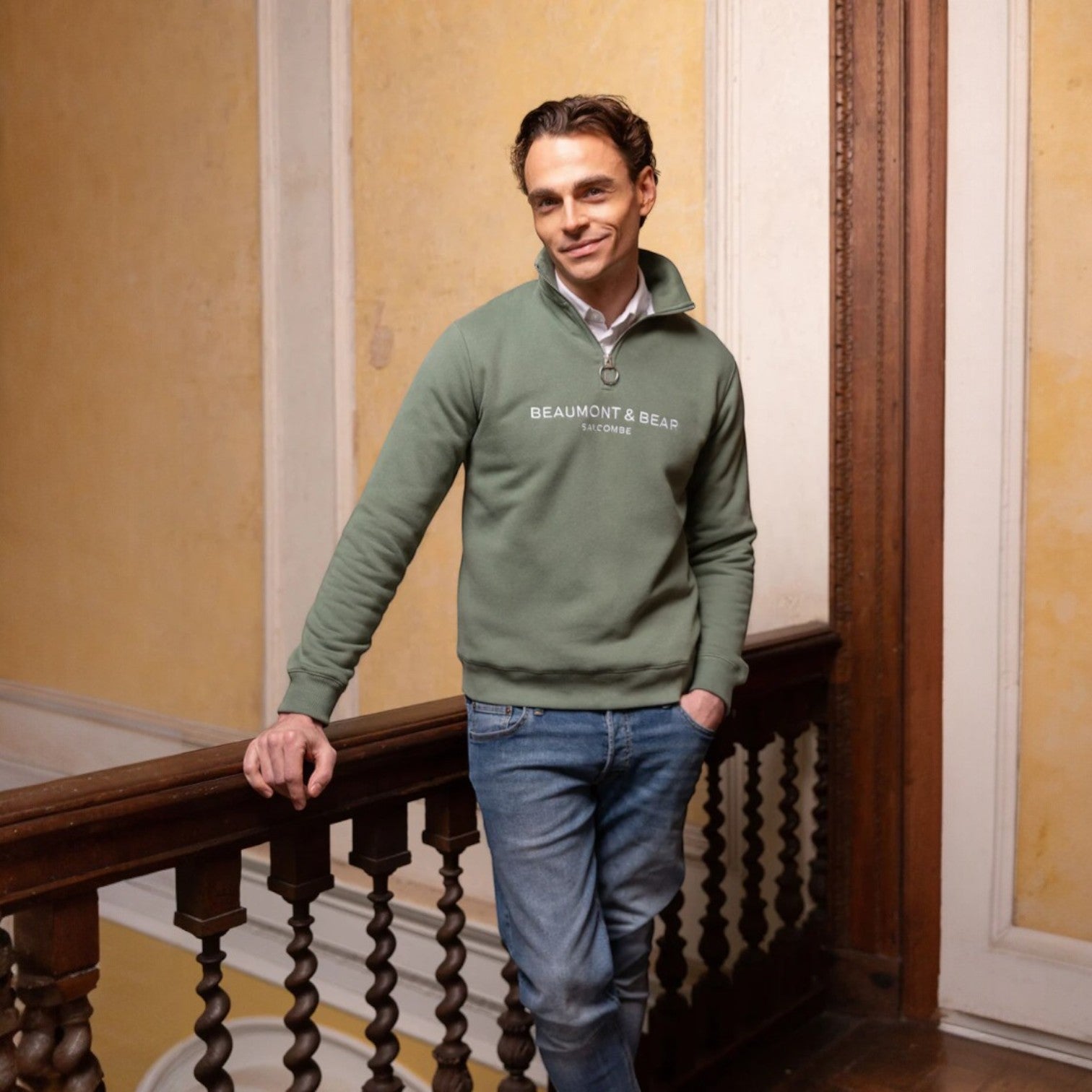 Beaumont & Bear Kingswear Unisex Quarter Zip Sweatshirt Fern