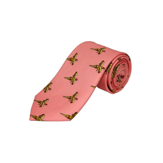 Soprano Country Tie Flying Pheasants Salmon Pink