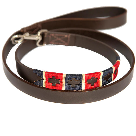 Pioneros Narrow Dog Lead - 933 Red/Navy/Cream Stripe