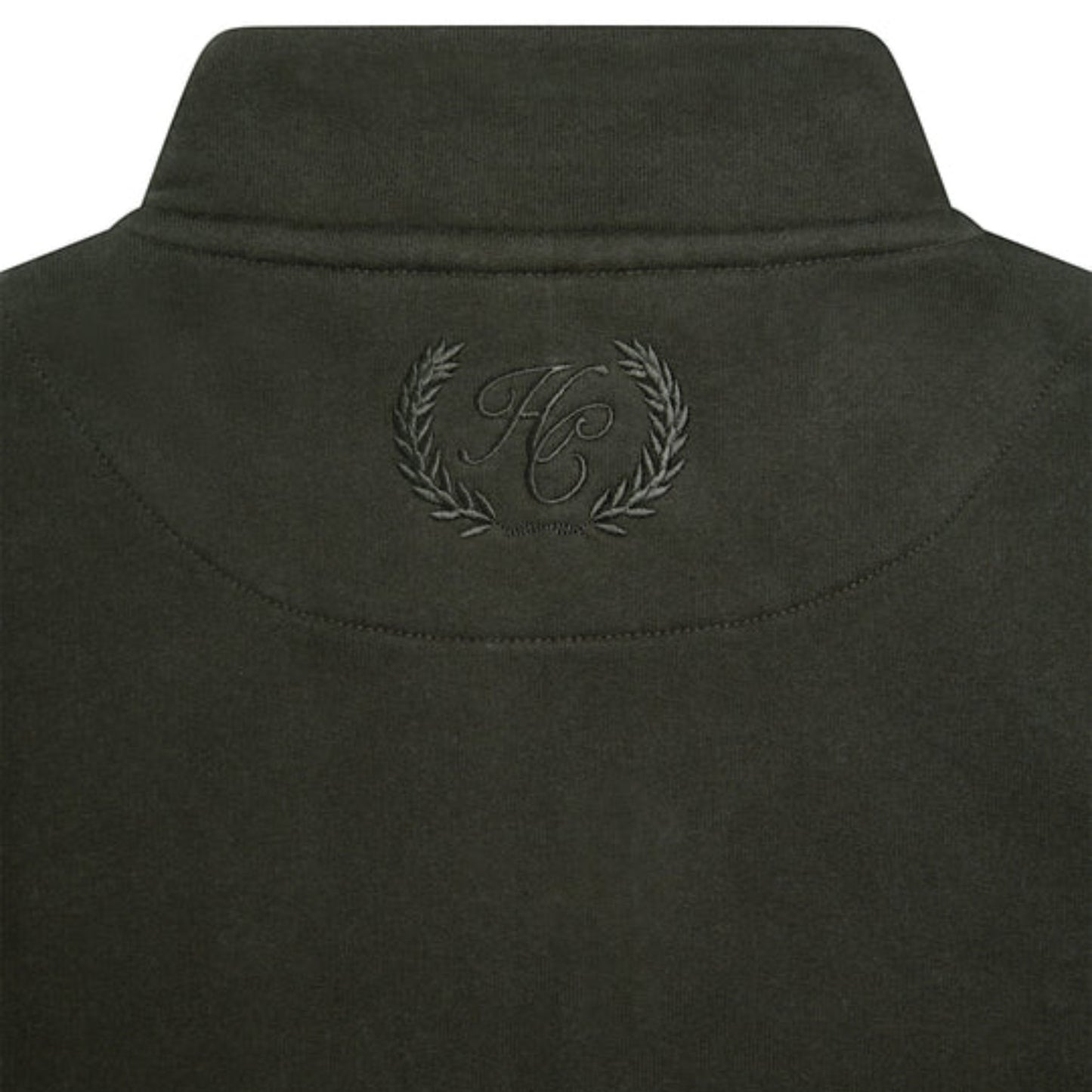 Dark green jacket with a logo on the collar against a white background