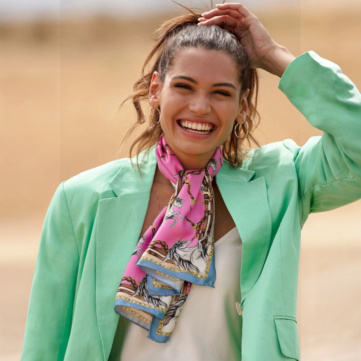 Clare Haggas Rearing To Go Hot Pink Narrow Silk Scarf