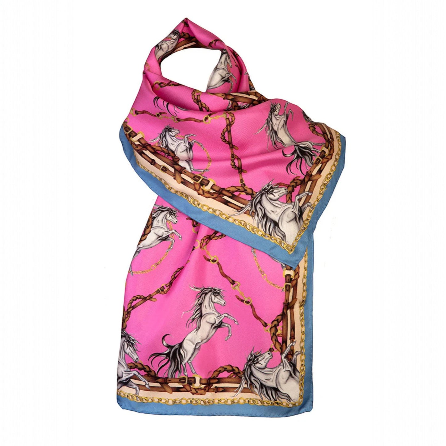 Clare Haggas Rearing To Go Hot Pink Narrow Silk Scarf