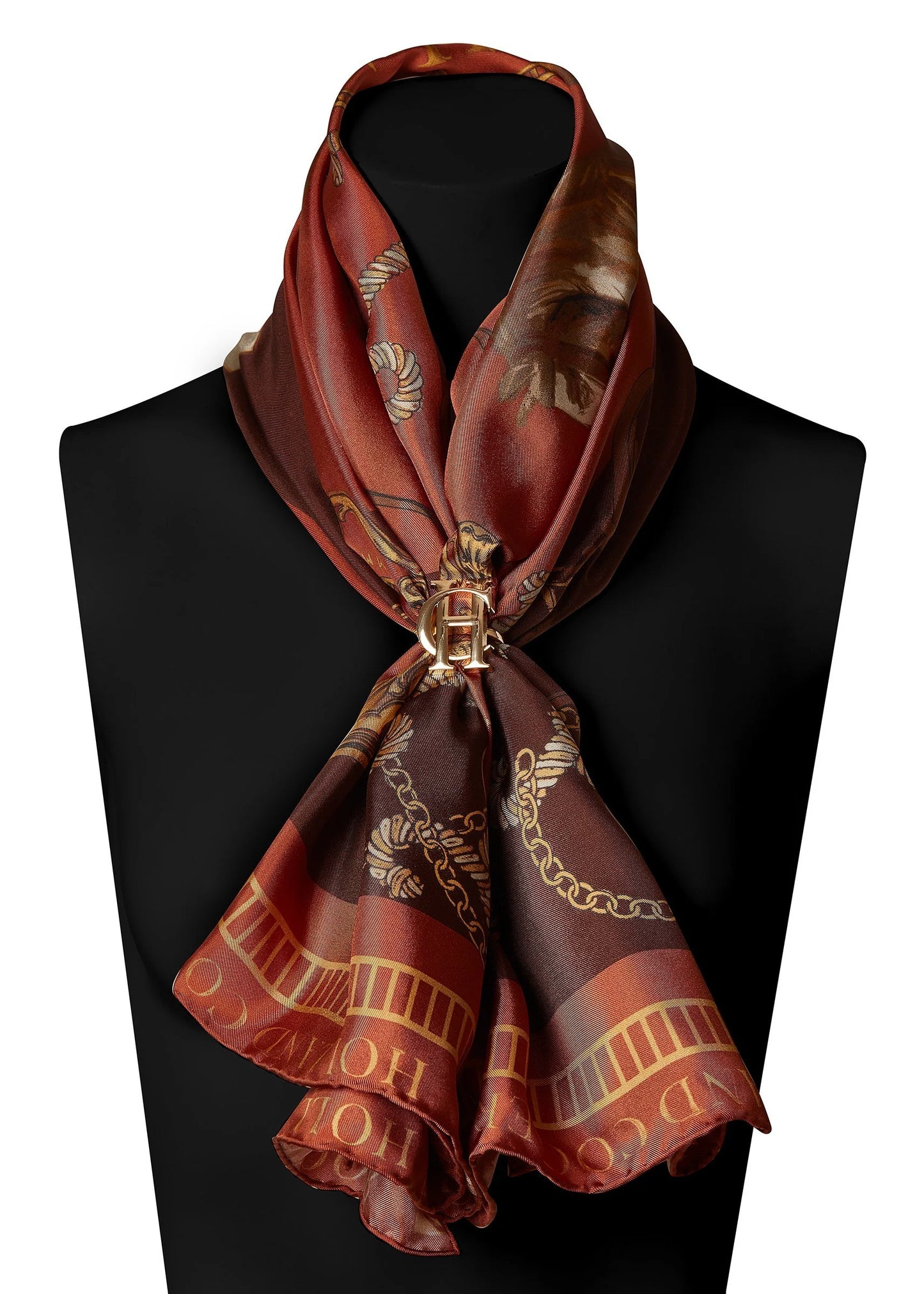 Holland Cooper Regal Horse Silk Scarf Caramel