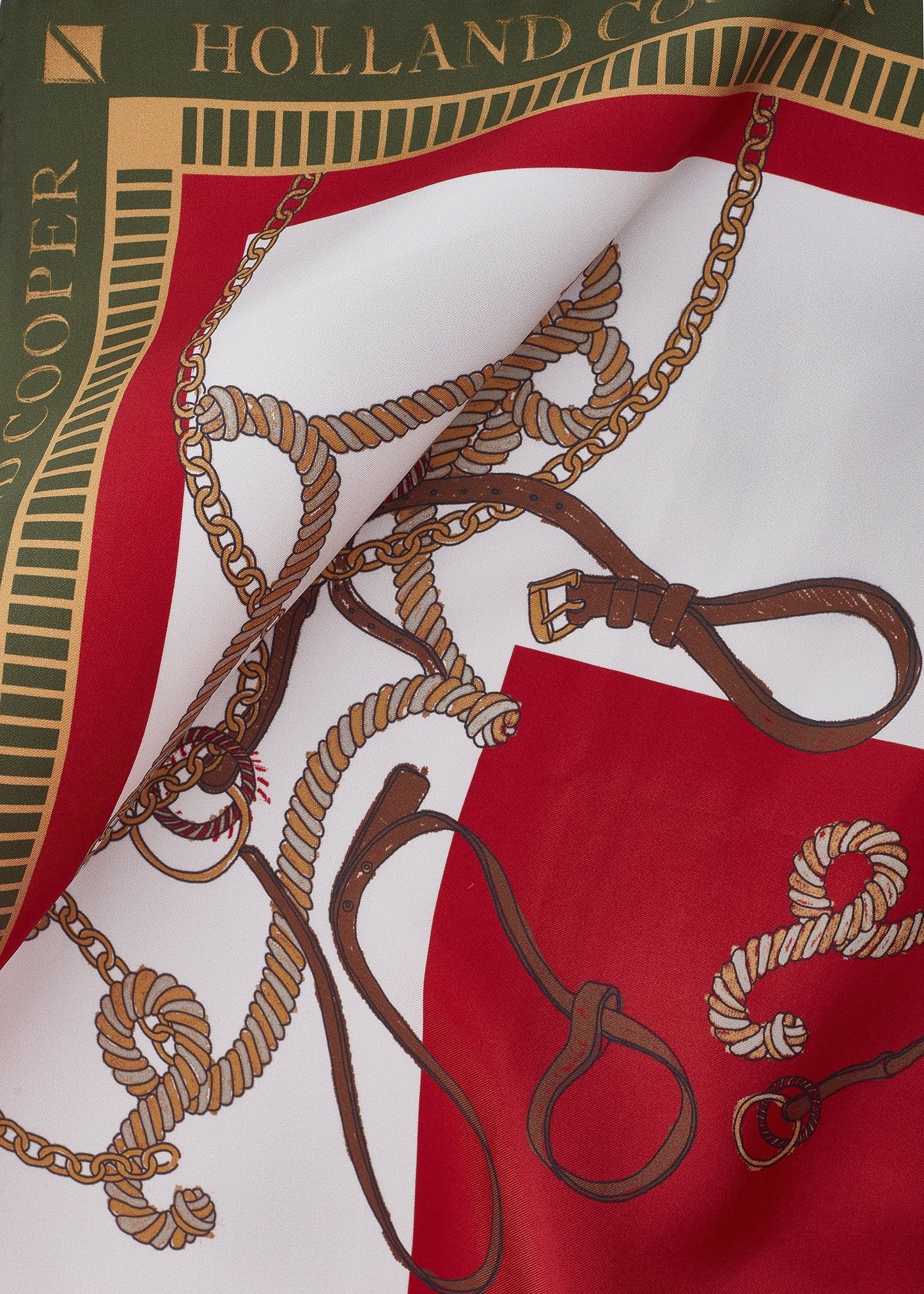 Holland Cooper Regal Horse Silk Scarf Racing Green Heritage Red