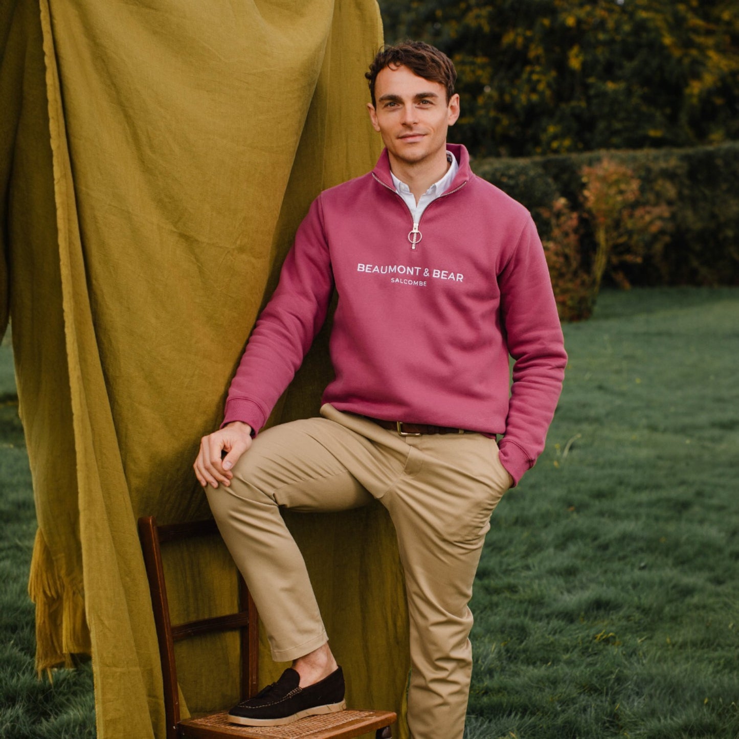 Beaumont & Bear Kingswear Unisex Quarter Zip Sweatshirt Rhubarb