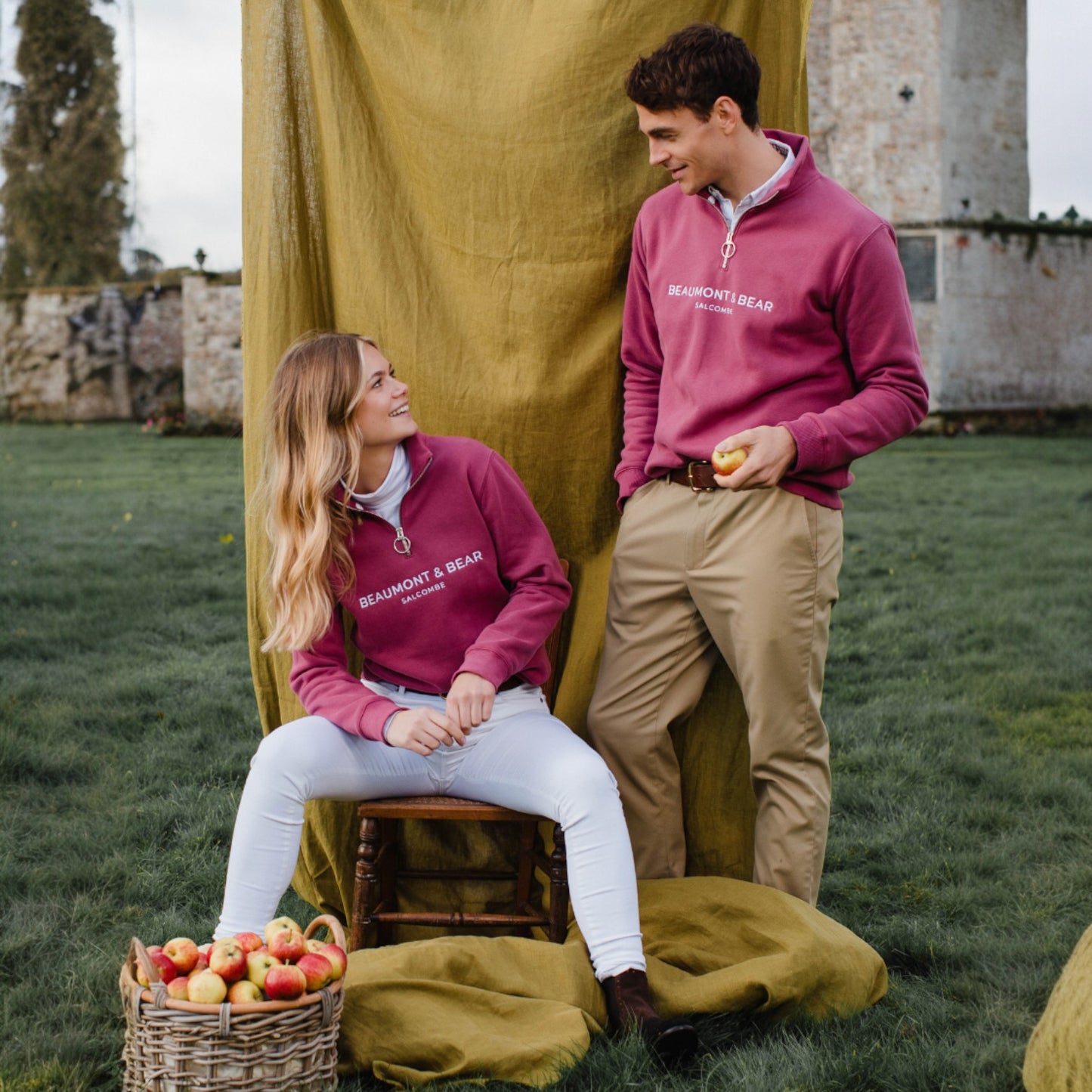 Beaumont & Bear Kingswear Unisex Quarter Zip Sweatshirt Rhubarb