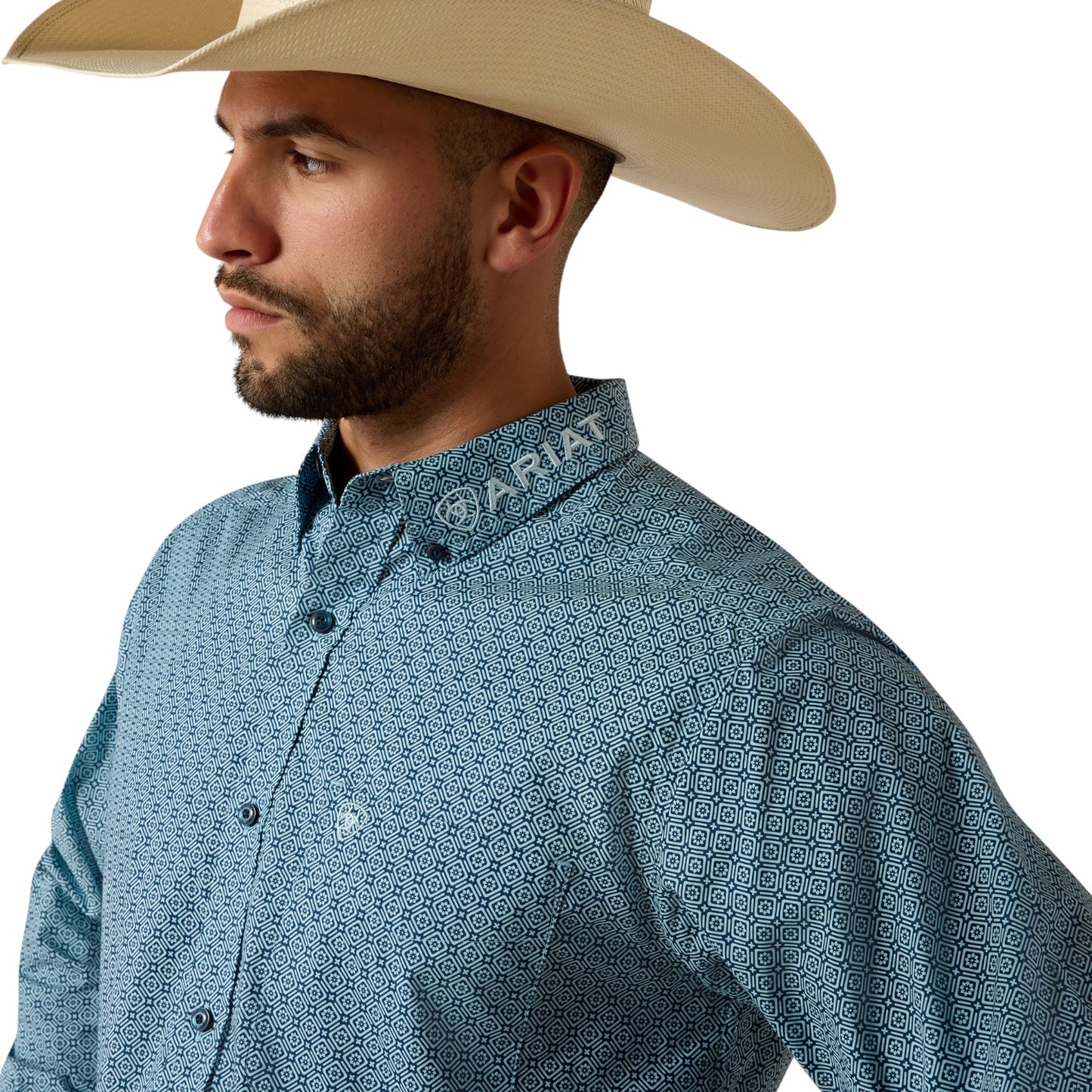 Ariat Men's Team Jansen Fitted Shirt Navy/Light Blue