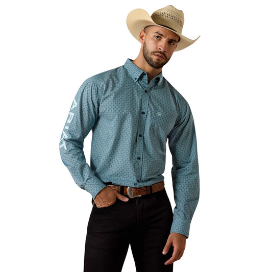 Ariat Men's Team Jansen Fitted Shirt Navy/Light Blue