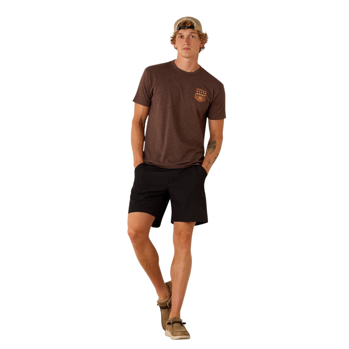 Ariat Stripe Patriotic Badge T-Shirt Brown Heather