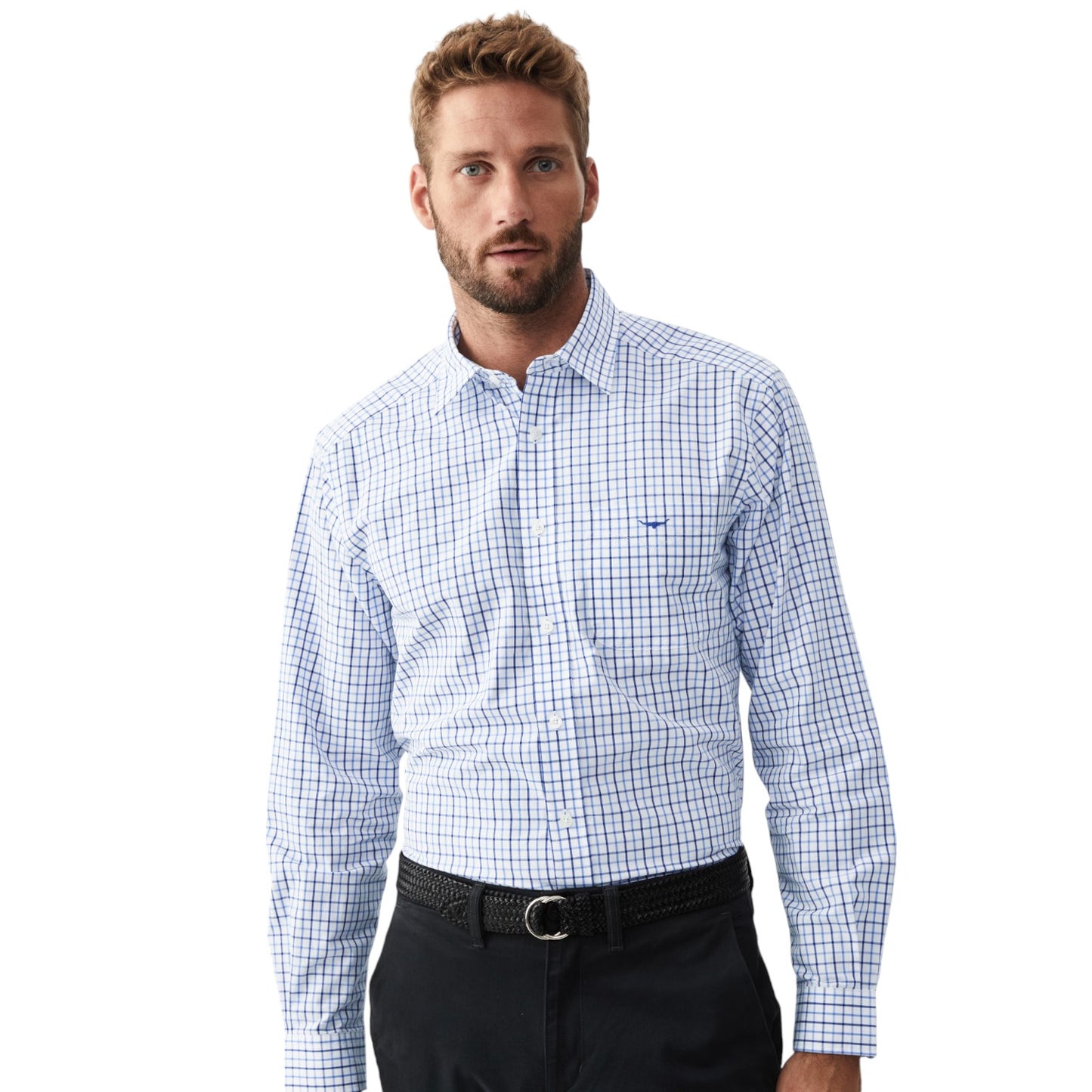 R.M.Williams Collins Shirt - Pale Blue/White/Navy