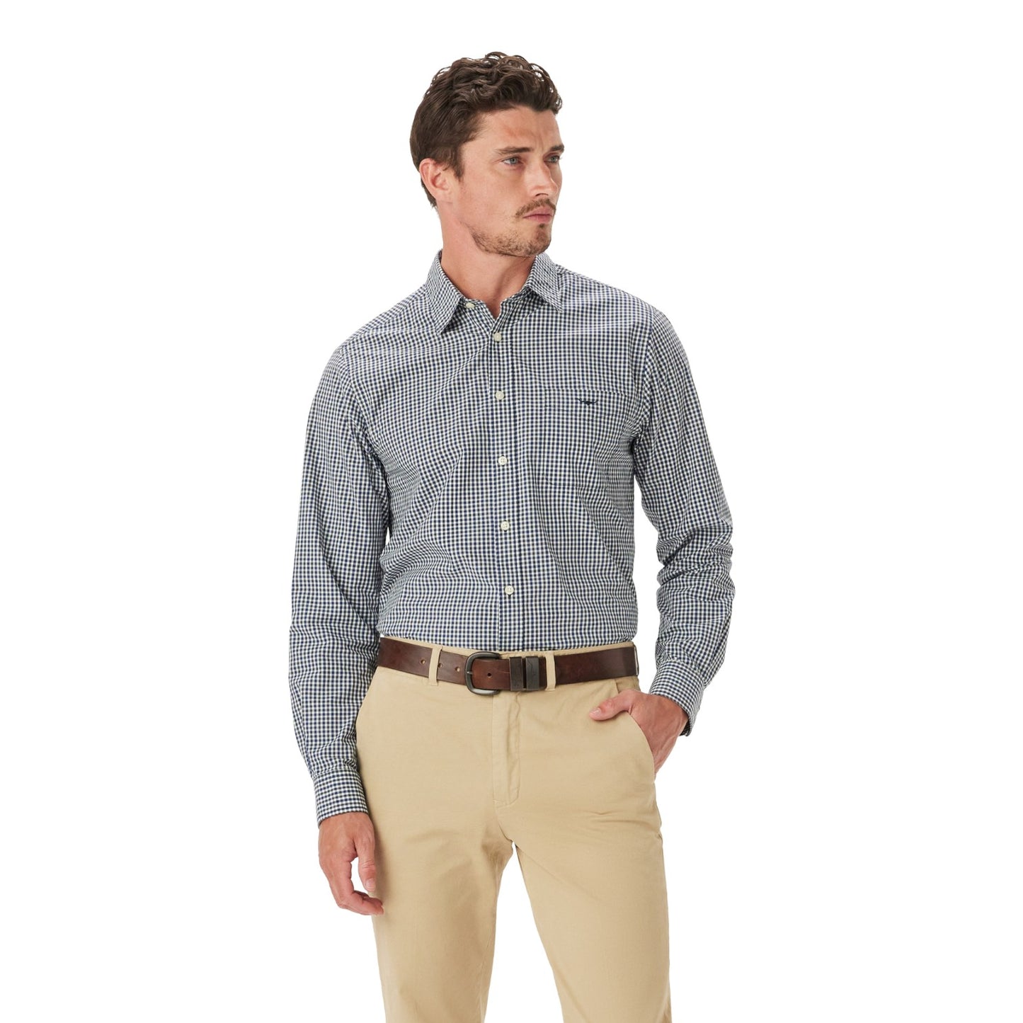 R.M.Williams Classic Poplin Check Shirt Navy Char