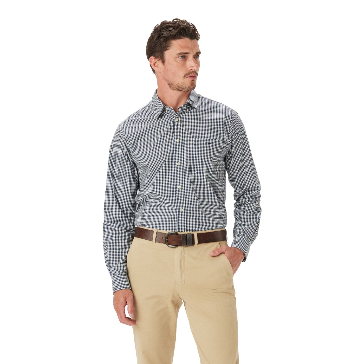 R.M.Williams Classic Poplin Check Shirt Navy Char