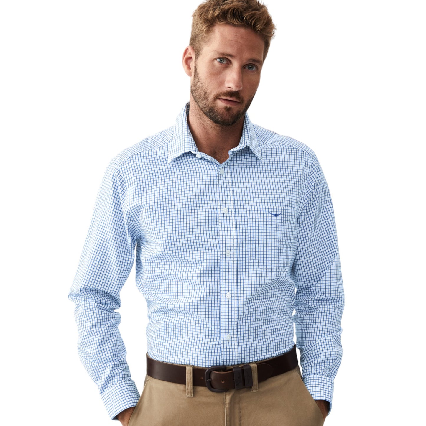 R.M.Williams Collins Shirt - White Blue