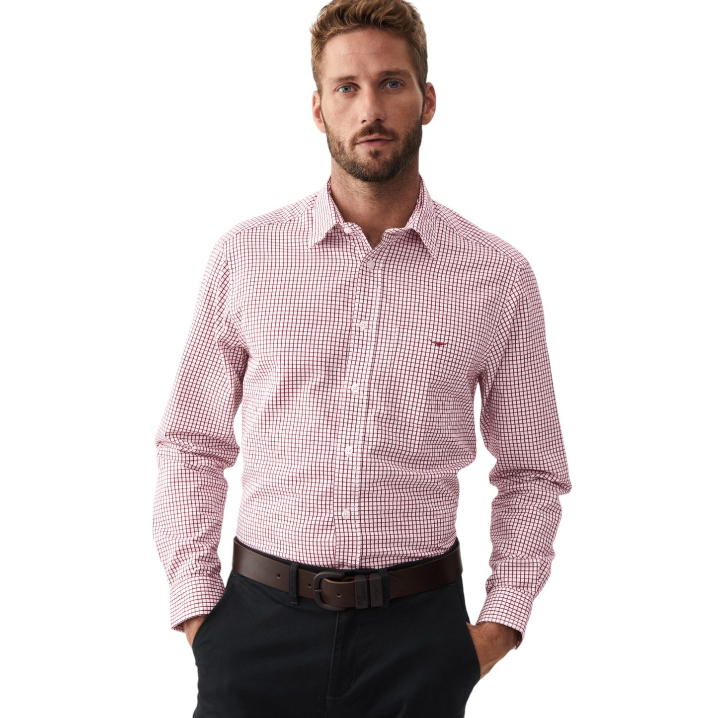 R.M.Williams Collins Shirt - Burgundy White