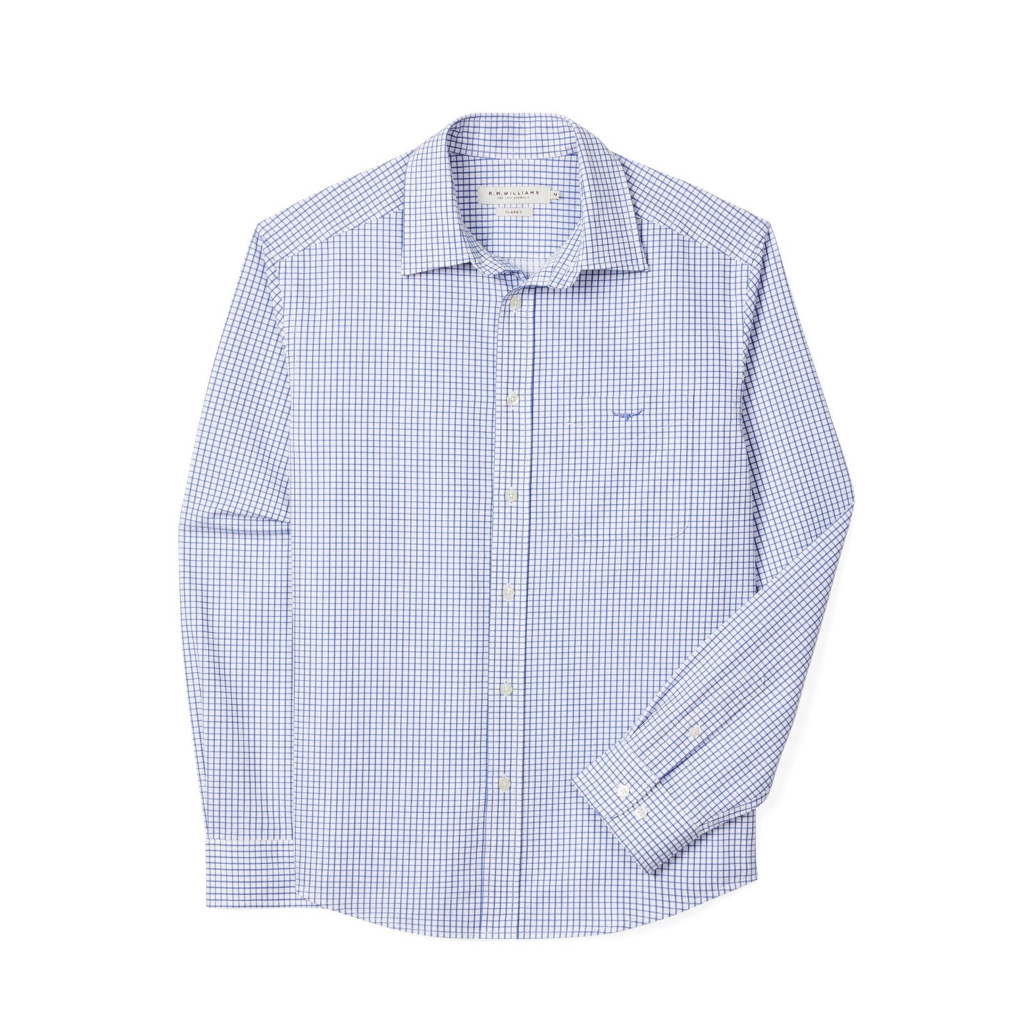 R.M.Williams Brunswick Twill Check Shirt White Blue