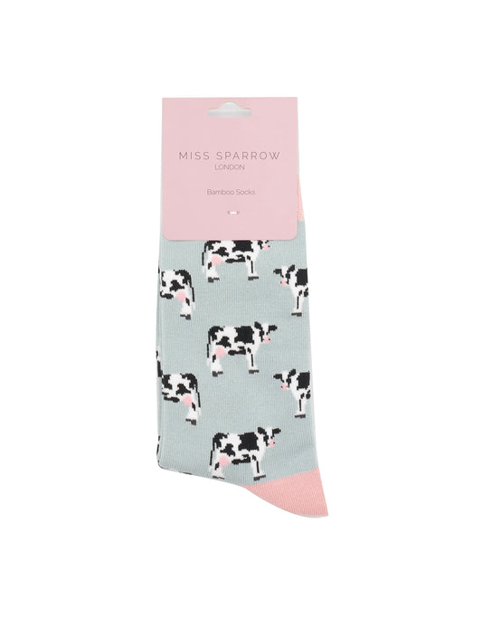 Miss Sparrow Cows Duck Egg Socks