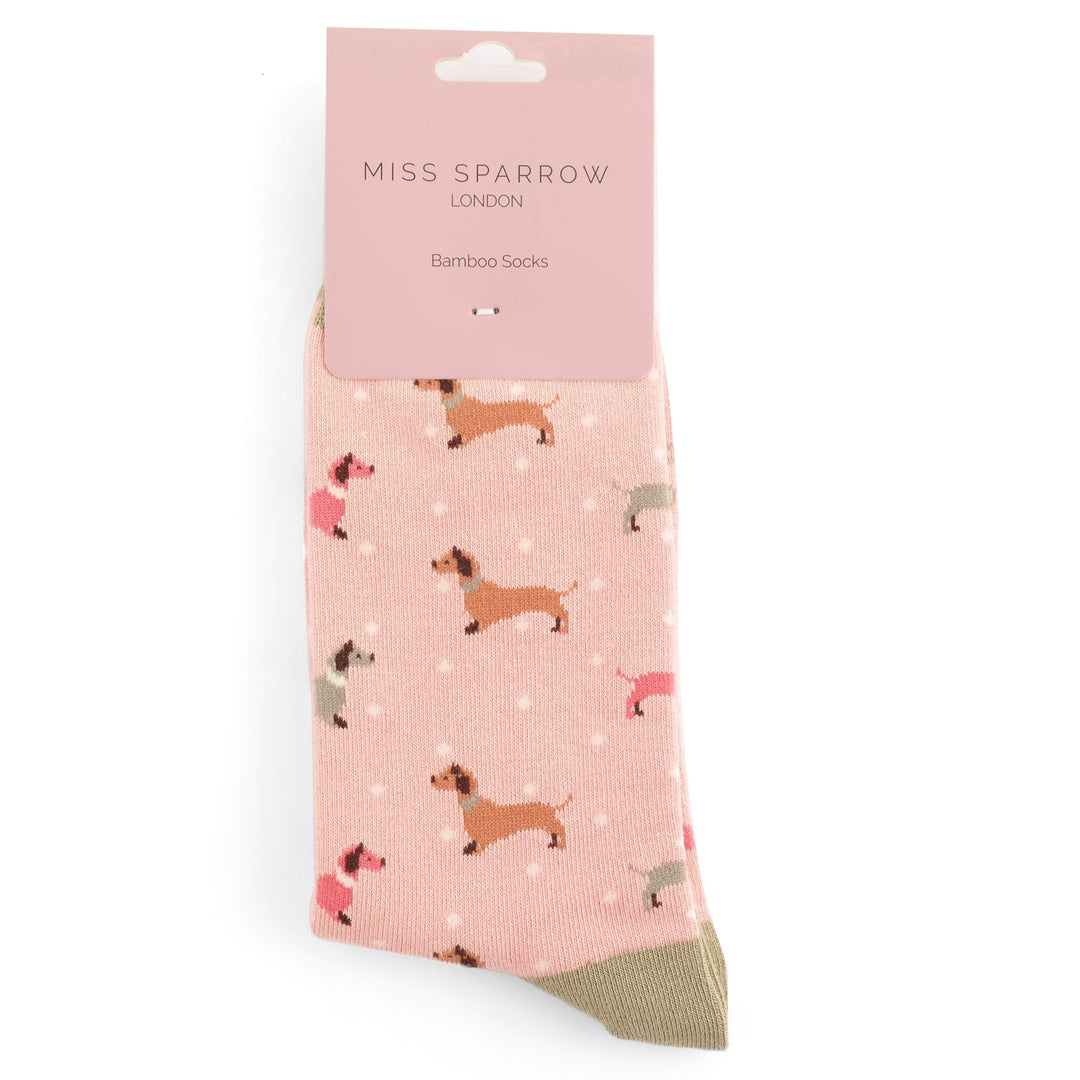 Miss Sparrow Sausage Dog & Spots Dusky Pink Socks