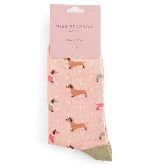Miss Sparrow Sausage Dog & Spots Dusky Pink Socks