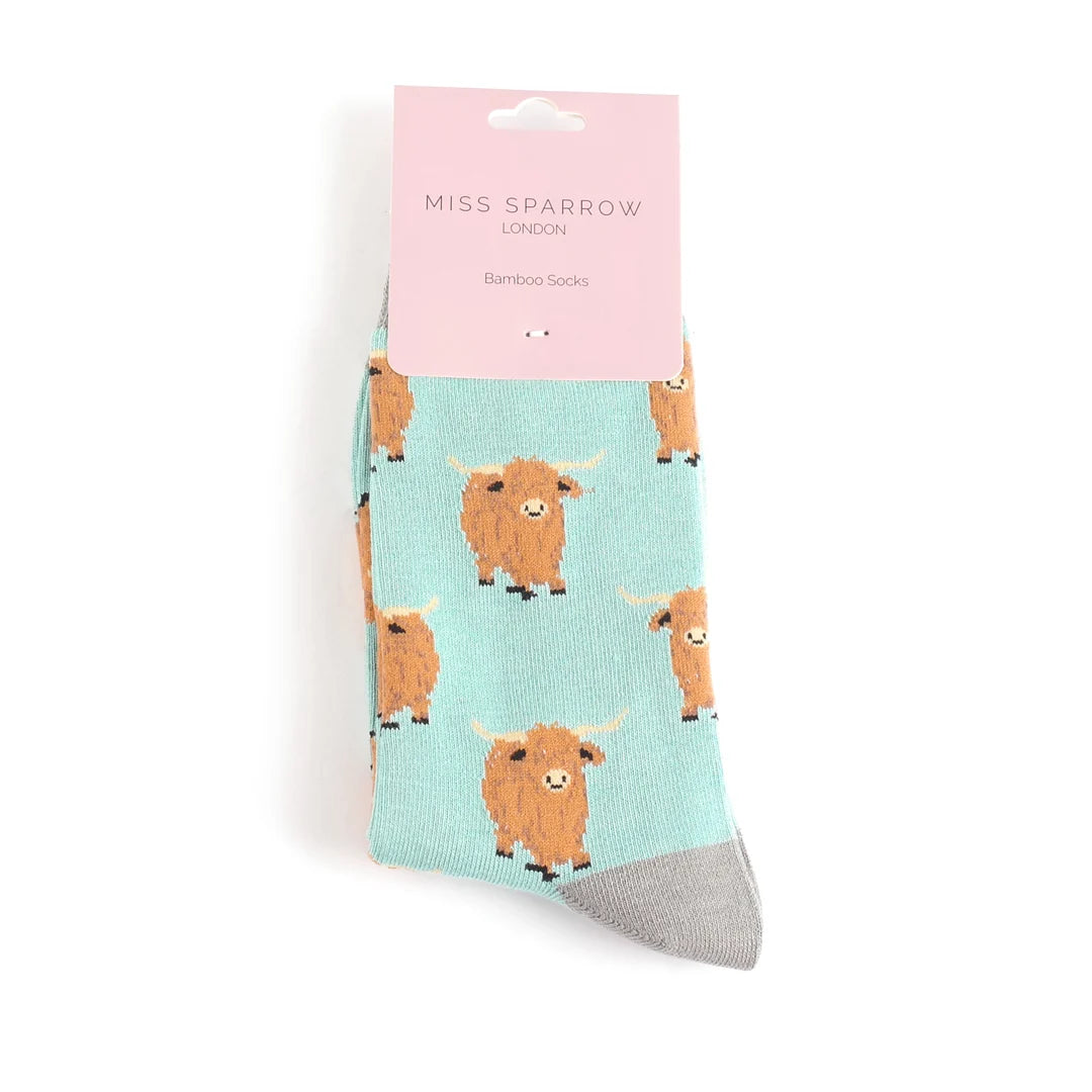 Miss Sparrow Highland Herd Socks Duck Egg