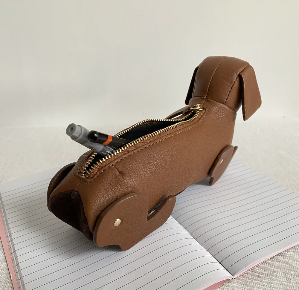 Barkworth Reeve Sausage Dog Tan Leather Pencil Case