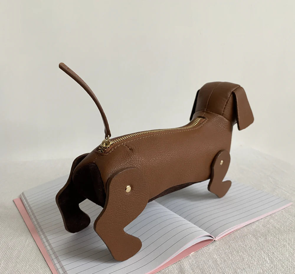 Barkworth Reeve Sausage Dog Tan Leather Pencil Case