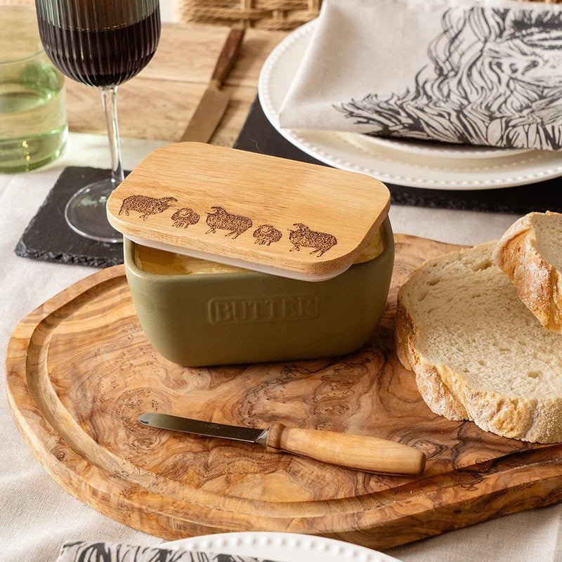 Selbrae House Sage Green Butter Dish Sheep