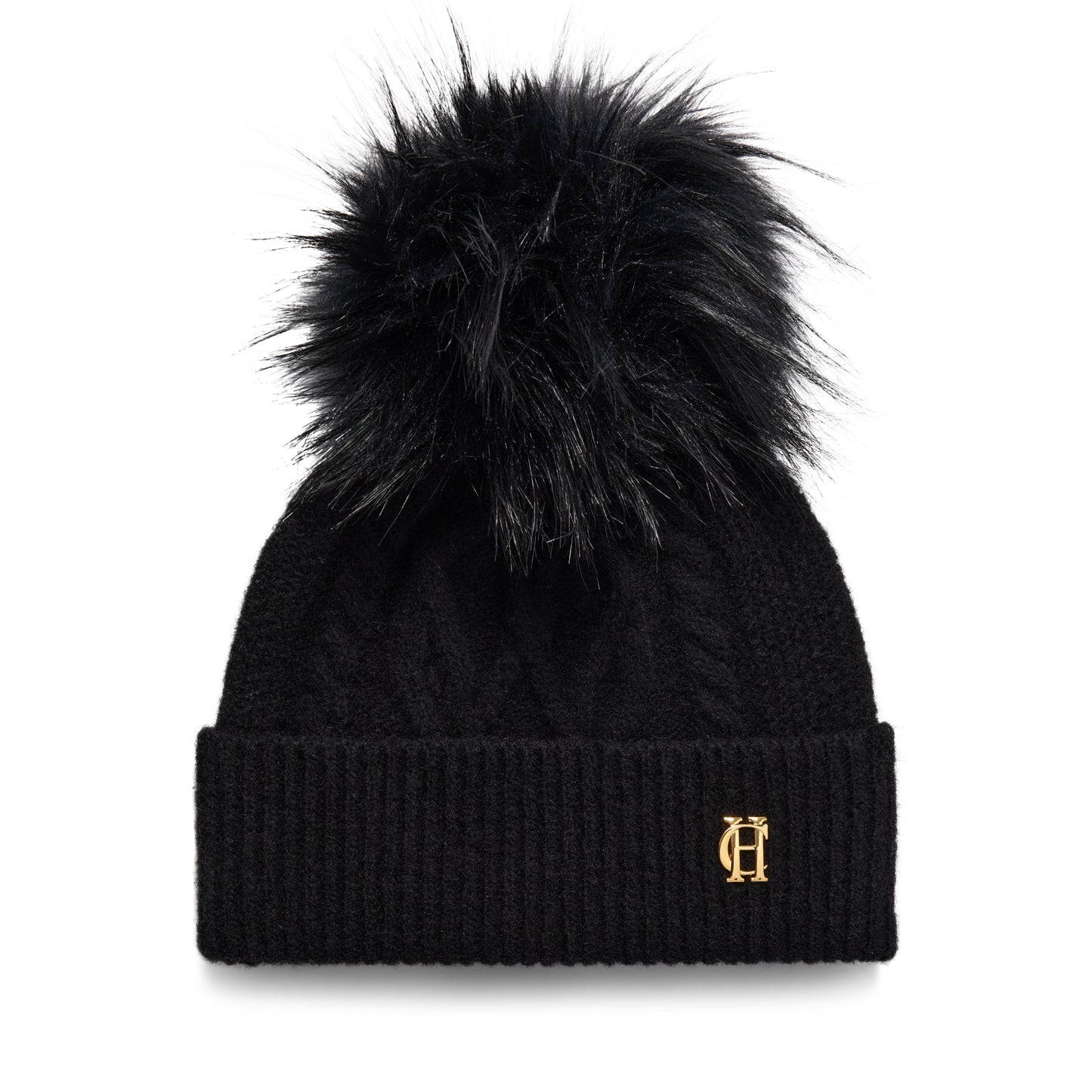 Holland Cooper Sloane Cable Bobble Hat Black