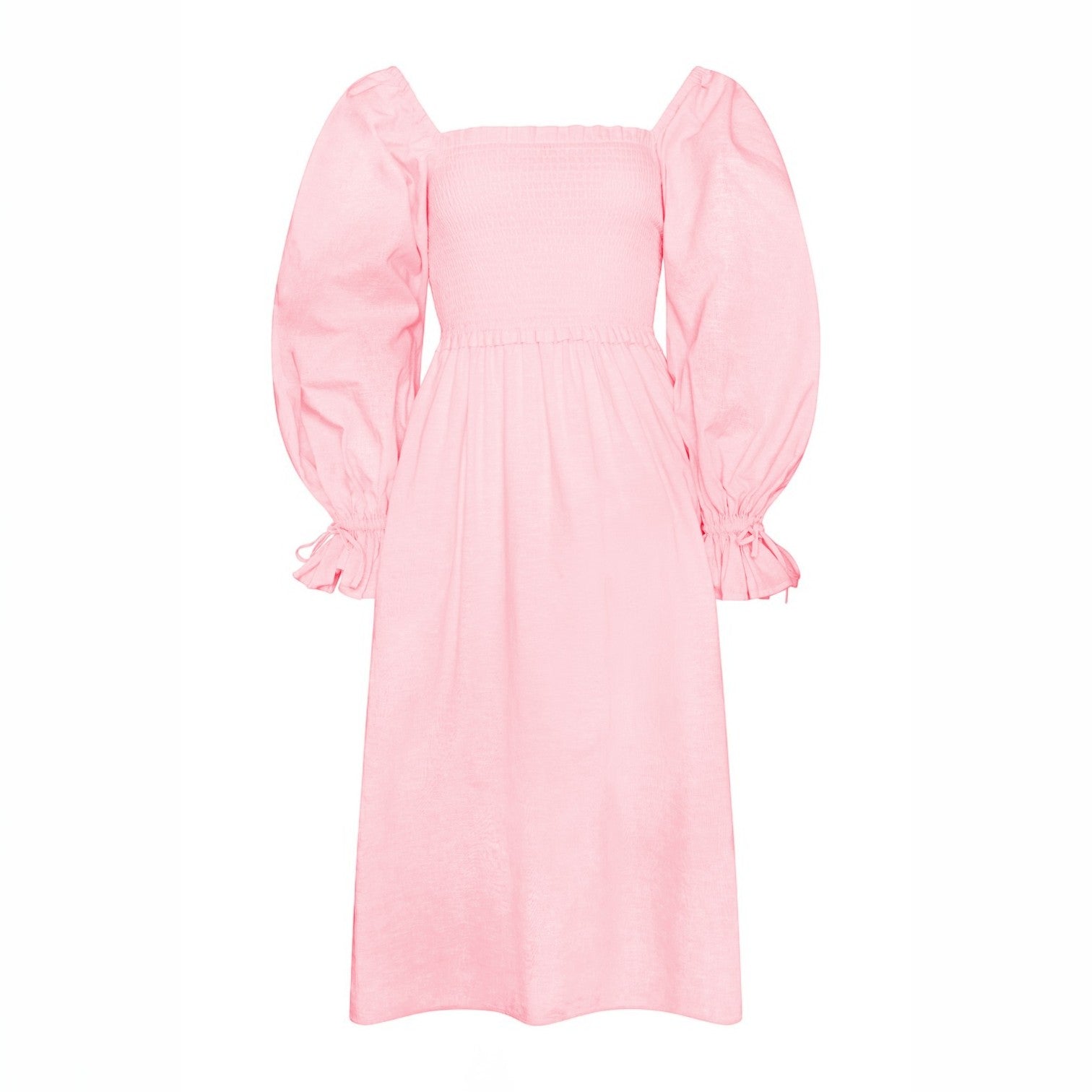 Pink dress with puff sleeves on a white background