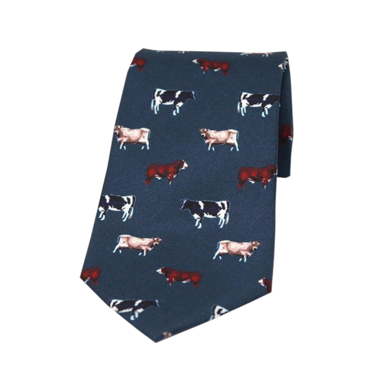 Soprano Navy With Multi Breed Of Cows Country Silk Tie