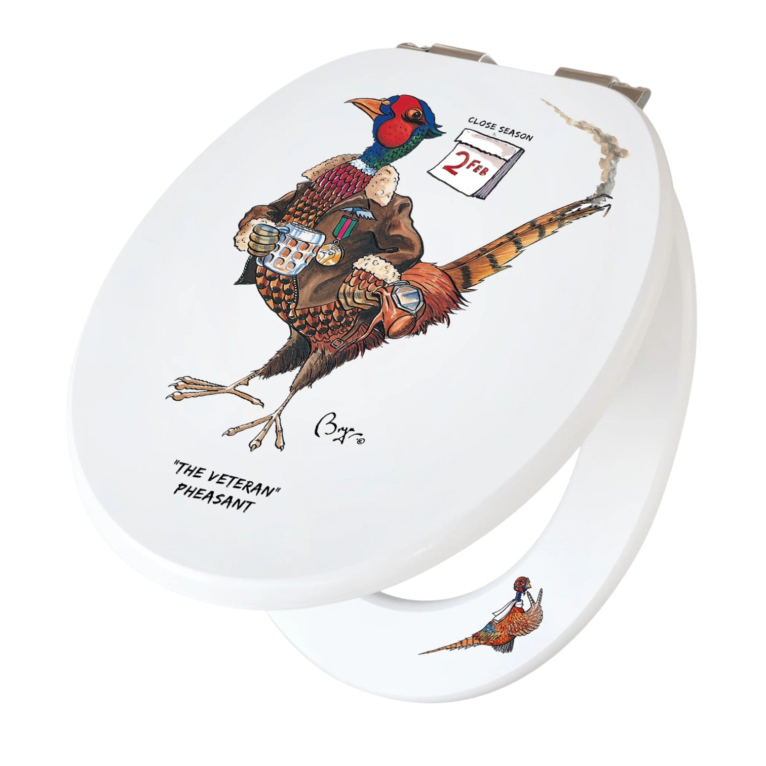 Loo Prints Bryn Parry Veteran Pheasant Toilet Seat half closed view