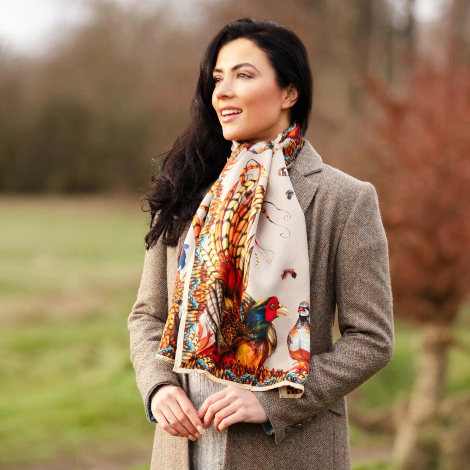 Clare Haggas Heads or Tails Toffee Classic Silk Scarf