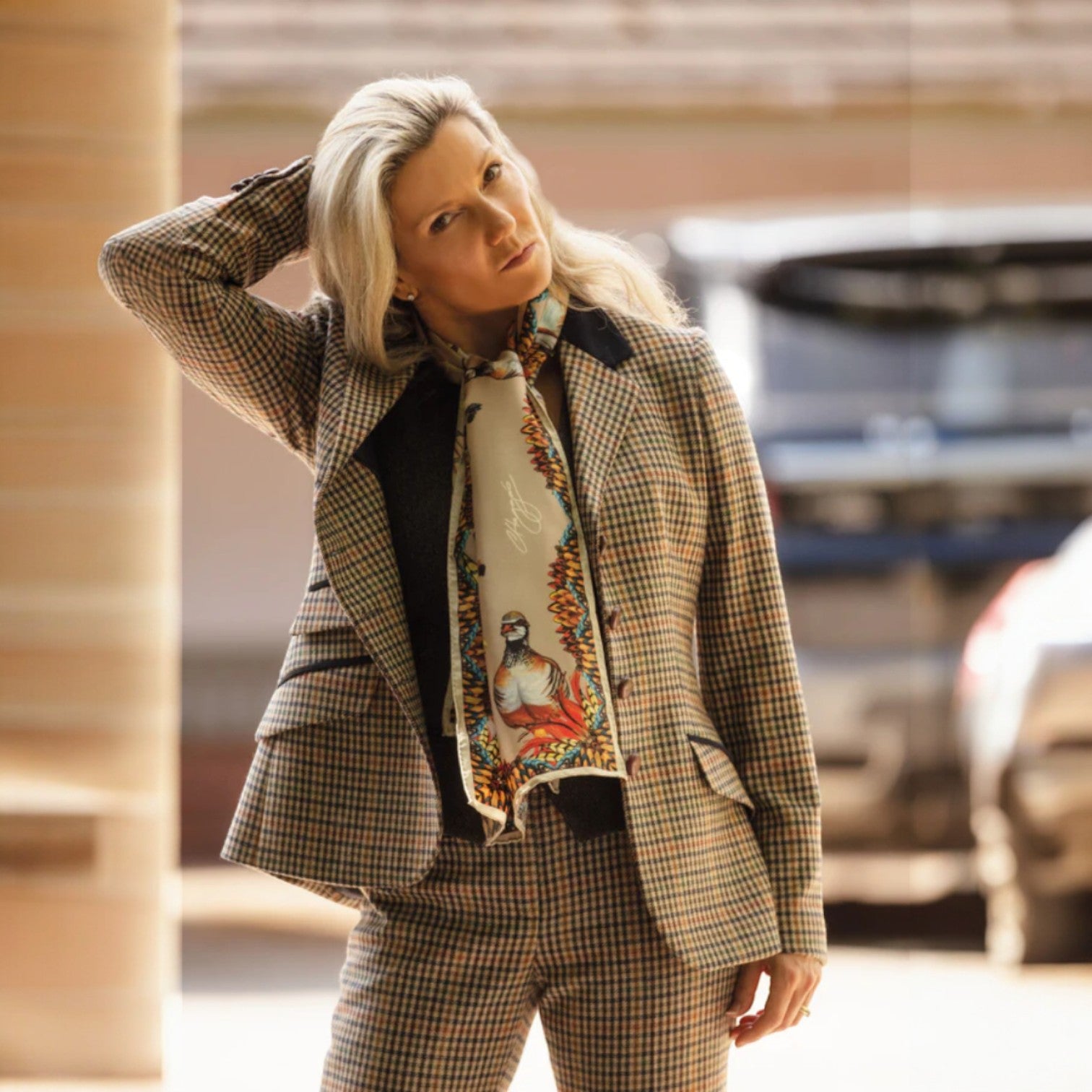 Clare Haggas Heads or Tails Toffee Classic Silk Scarf