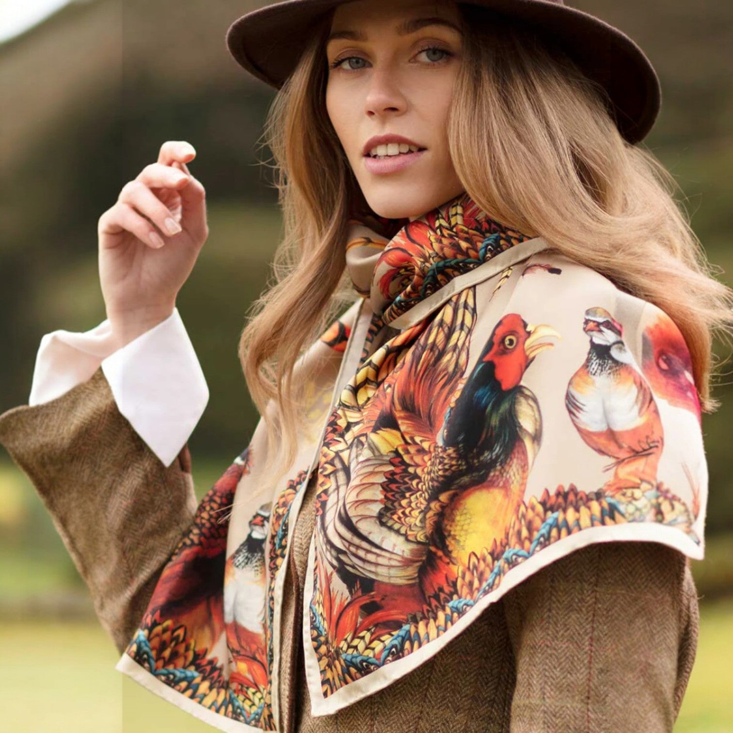 Clare Haggas Heads or Tails Toffee Classic Silk Scarf