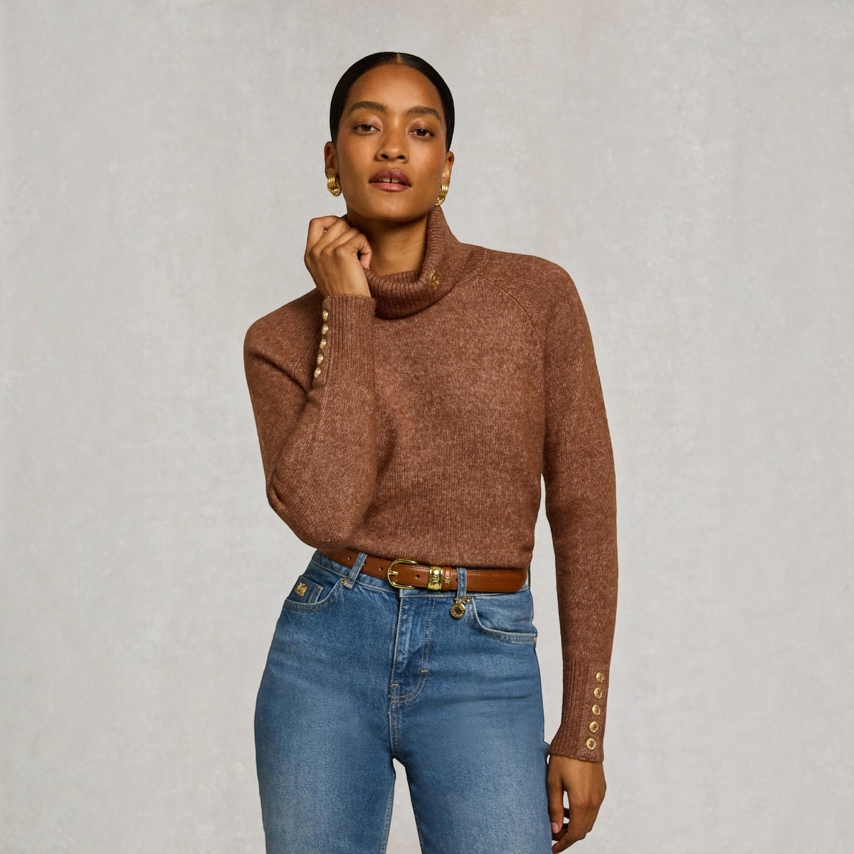Holland Cooper Tori Roll Neck Knit Latte